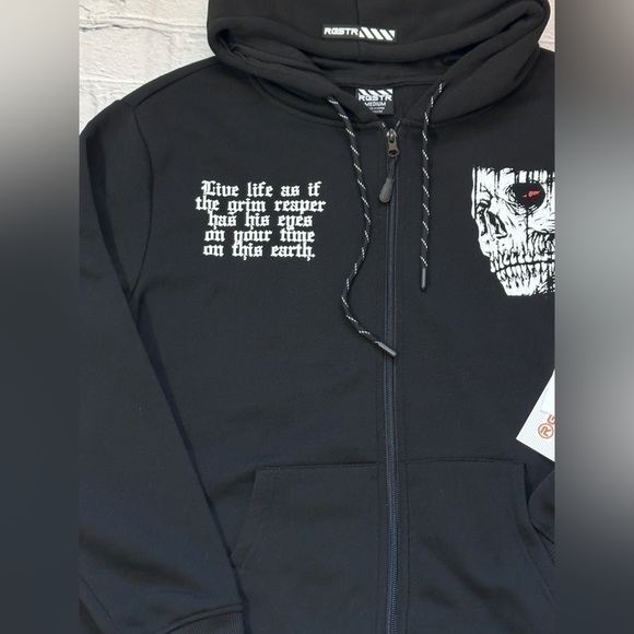 NWT RGSTR Graphic Skull Full Zip Hoodie in Black - Picture 2 of 6